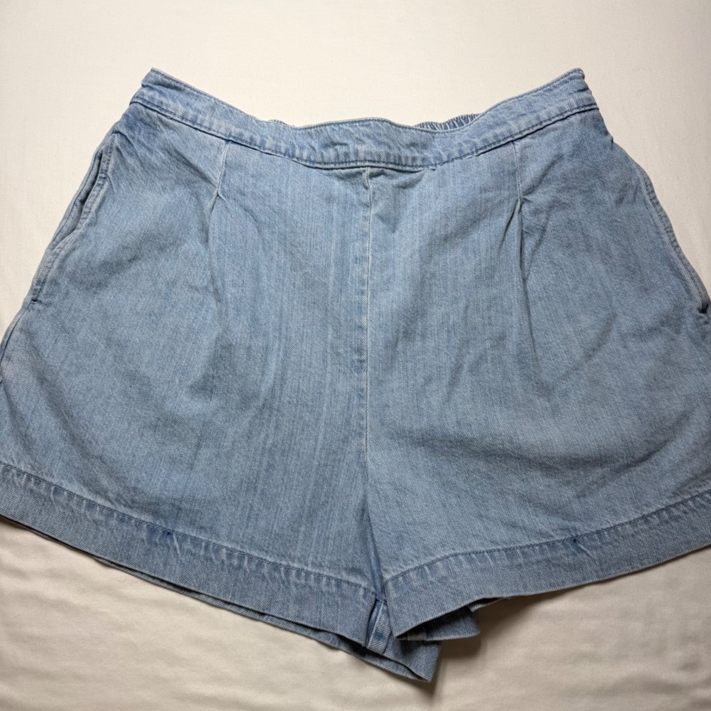 Madewell Womens Light Wash Pleated Pull-On Cotton Denim Shorts Size L
